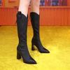 Botas de talla grande transfronterizas hasta la rodilla con tacón alto para mujer otoño e invierno 2024 nuevo temperamento versátil de tubo alto con cremallera de tacón grueso