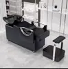 Cama de champú semirreclinable estilo lujo para salones de peluquería, lavabo cerámico integrado con reposapiés, cama de champú tipo sofá con cojín suave
