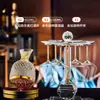 Juego de Decantador y Copas de Vino Tinto, Juego Borgoña Diamante Dorado, Copas de Vino para Uso Doméstico, Cristal sin Plomo de Lujo Ligero