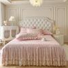 Saia de Cama Acolchoada de Veludo de Leite Quente Espessado Peça Única Colcha de Veludo Coral com Forro de Lã Conjunto de Três Peças Antiderrapante Estilo Princesa de Inverno