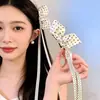 Presilha de Cabelo Laço de Strass com Bolinhas Estilo Ballet Doce para Mulheres, Prendedor Banana para Rabo de Cavalo Alto, Acessório de Cabelo para Primavera