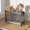 Caja de almacenamiento para palillos estante de cocina, no requiere instalación, portapalillos doméstico integrado de montaje en pared, estante para utensilios con drenaje