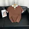 Camisa Polo Tricô Manga Curta Masculina Gola Seagull Decote V Texturizada Color Blocking Estilo Old Money Camiseta Verão Atacado Fabrica Transfronteiriça