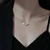 Popular collar de cadena de caja de plata con colgante de perla degradada para mujer, lujo ligero, moda de alta gama, gargantilla para la clavícula