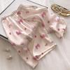 Fábrica Original Estilo Dulce Oso con Lazo Manga Corta Encaje Ropa de Casa Imitación Seda Conjunto de Pijama Estilo Coreano Casual