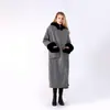 Robe com Capuz e Capa Estola Forrada com Fleece, Capa Elegante de Alta Qualidade, Cardigã de Tricô de Pelo de Coelho Rex, Imitação de Visom