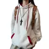 Sudadera con capucha casual de bloqueo de color retro americano para hombres y mujeres, top holgado oversize de moda para primavera y otoño