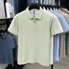 Camisa Polo Masculina de Outono, Algodão Puro, Padrão Hexagonal, Manga Curta, para Homens Jovens e de Meia-Idade, Casual de Negócios, com Fendas Laterais