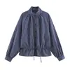 Colección Otoño 2026: Moda Urbana Transfronteriza Europea y Americana para Mujer Camisa de Rayas con Cuello Alto de Manga Larga w025 12792