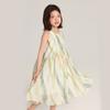 Pudding Haru Roupa Infantil Vestido de Verão Saia Longa Listrada para Meninas Verão 2025 Novo Vestido Infantil Sem Mangas Versátil