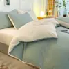 Conjunto de Roupa de Cama de Quatro Peças Liso de Algodão Lavado, Lençol e Capa de Edredom Simples Escovados Estilo Japonês, Conjunto de Três Peças para Dormitório no Atacado
