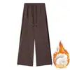 En stock, forrados de felpa, engrosados, pantalones de pierna ancha para mujer otoño/invierno 2026, de cintura alta, corte holgado, adelgazantes, con caída, pantalones de chándal casuales, pantalones de pierna curva
