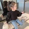Camiseta Básica de Manga Abullonada para Niña Nueva Colección Primavera-Otoño 2026 Camiseta Elegante de Manga Larga para Niños y Bebés Estilo Coreano