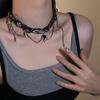 Collar de cuero metálico con remaches cruzados, estilo Cropunk Love Girl, estilo Y2K, subcultura nicho