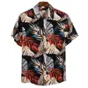 Camisa holgada de manga corta estampada con cuello de solapa, ropa de verano vintage para hombre