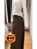 Jeans de Pierna Ancha Color Café para Mujer, Nuevo Estilo Otoño/Invierno 2025, Forrados de Polar, Engrosados, de Tiro Alto, Casuales, de Corte Holgado, Adelgazantes, Pantalones Curvos