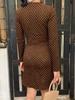 Vestido Mini de Manga Larga Ajustado al Cuerpo con Lunares de Encaje en V, Estilo Nuevo Otoño e Invierno Europeo y Americano para Mujer