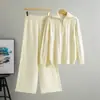 Suéter de Punto con Media Cremallera y Cuello Alto Estilo Comercio Exterior 2026 Nuevo Color Sólido Informal Popular Top de Punto Pantalones de Pierna Ancha Conjunto de Dos Piezas Mujer