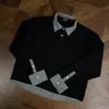 Sudadera con Capucha de Cuello Polo Falsa de Dos Piezas a Cuadros Simple para Hombres y Mujeres Ins Tendencia Manga Larga Capa Base Superior Sin Capucha Jersey