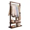 Cabide de Chão de Madeira Maciça para Quarto, Cabideiro Simples Moderno Estilo Chinês Novo para Sala de Estar, Estante de Armazenamento Móvel para Pousadas