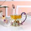 Vaso de Agua de Cristal de Corona Color Esmaltado Taza de Café Moderna Vaso de Vidrio Nuevo Taza de Oficina con Tapa Taza de Té