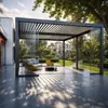 Pérgola inteligente con persiana abatible a prueba de viento e impermeable para uso doméstico, pabellón giratorio eléctrico de aleación de aluminio para vista de jardín de villa