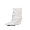 Botas altas apiladas Little Black Line plateadas sexys de tacón alto, elegantes botines de punta a media pantorrilla, botines cortos para mujeres petite, otoño