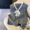 Nova Coleção Outono/Inverno Suéter de Tricô com Laço de Renda Francesa Colete Super Bonito Emagrecedor Versátil Peça para Camada para Mulheres