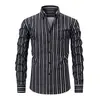 Camisa para Hombre Jiachuan de Cuatro Vías Elásticas Estampado Digital Rayas Manga Larga Cuello Solapa Tipo Camisa para Hombre Ropa para Hombre Venta al por Mayor