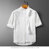 Camisa de lino de manga corta estilo japonés de verano para hombre, camisa informal holgada de marca de moda, chaqueta de talla grande, camisa de lino de algodón de moda de media manga.