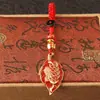 Chaveiro Original de Latão em Forma de Folha com Óleo Vermelho e Corda Trançada Feita à Mão, Pingente para Chave de Carro Folha, Ornamento Pendurado Estilo Retro Chinês