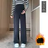 Ropa de maternidad otoño e invierno nuevo estilo pantalones de pierna recta de algodón terciopelo europeo con forro polar para abrigar hebilla ajustable soporte para el vientre no aprieta el estómago casual para usar fuera