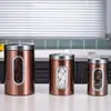 Pote de Armazenamento Transfronteiriço de Aço Inoxidável Janelas Grãos de Café Chá Açúcar Armazenamento de Alimentos Conjunto Preto Pote Selado de Cozinha