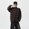 Suéter cárdigan retro de cuello alto para hombres y mujeres, diseño de primavera y otoño, cárdigan de punto a rayas, chaqueta estilo americano, prenda exterior