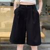Traje Casual Estilo Old Qian Shorts para Mujer Talla 25 Verano Retro Holgado de Pierna Ancha Pantalones Rectos de Cinco Seis