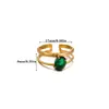 Joia Estilo Ins Europeu e Americano Celebridade da Internet Anel de Aço Inoxidável Ouro 18K Incrustado com Zircônia Verde Moda Feminina Anel Versátil
