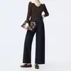 Jeans cropped rectos para mujer de mezclilla azul, tiro alto, con tacto elástico similar al algodón, resistentes a la decoloración, corte holgado y diseño de pierna ancha, adecuados para ir al trabajo