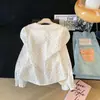 Camisa Feminina de Bolinhas com Gola, Novo Design Outono 2026, Manga Longa, Emagrecedora, Elegante Top Branco
