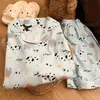 Pijama de Cachorro Manchado de Dibujos Animados para Mujer, Conjunto de Dos Piezas con Camiseta de Manga Corta y Shorts de Verano, Cardigan Cómodo para Casa para Mujer