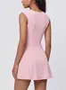Vestido transfronteiriço com bojo, leggings, respirável e de secagem rápida, para fitness ao ar livre, esportes, corrida, saia-short de tênis anti-exposição para mulheres