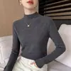 Elegante suéter de punto con cuello alto y patrón de espiga para mujer, suave y de corte ajustado, top básico de manga larga para pullover