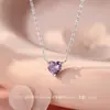 Prata de Lei S999 Coração Zircônia Roxa Colar Brincos Moda Estilo Coreano Elegante Delicado Suave Gargantilha Corrente da Clavícula Dropshipping