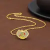 Collar de Jade Hetian Natural para Mujer, Colgante de Jade con Incrustaciones de Oro de Lujo Ligero con Artesanía Antigua, Adorno de Regalo de Negocios al por Mayor