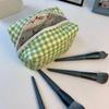 Bolsa de cosméticos estampada xadrez clássica, bolsa de armazenamento de cosméticos fofa, bolsa de cosméticos de algodão plissada com zíper para cuidados com a pele