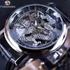 Reloj Forsining Dragón para Hombre Moda Casual Hueco Patrón de Dragón Mecánico Manual Reloj al por Mayor Caja Plateada Esfera Negra