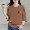 E-commerce Transfronteiriço Comércio Exterior Estilo Mãe Mulheres de Meia-Idade Camiseta de Manga Três Quartos Solta Casual Versátil Camiseta Básica Top