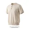 Estilo Old Money Camiseta de Punto con Cuello Henley Color Sólido Casual Cómoda Versátil Verano Nueva Tendencia Suéter Camiseta de Manga Corta