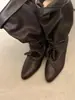 Botas de Montar de Punta Fina con Tacón Grueso de Estilo Nuevo y de Moda Otoño/Invierno 2026 para Mujer, Botas Altas Delgadas Vintage con Cordones, Botas Apilables de Apertura Amplia