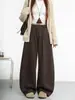 Calça pantalona com cordão cor abóbora para mulheres, novidade outono/inverno 2026, cintura alta, modelagem solta, casual, para baixinhas, estilo preguiçoso, calça de moletom curva