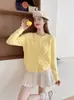 Top interior petite estilo francés, cárdigan suéter casual de color liso con lazo para mujer, nuevo cárdigan de punto para primavera y otoño